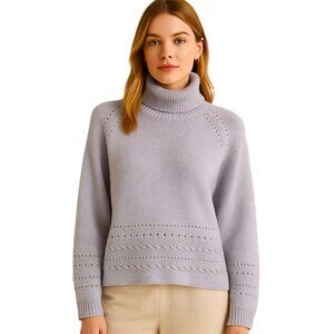 g Knitwear Lavender Turtleneck Sweater Cable Knit Detail Size L – Cozy, Chic